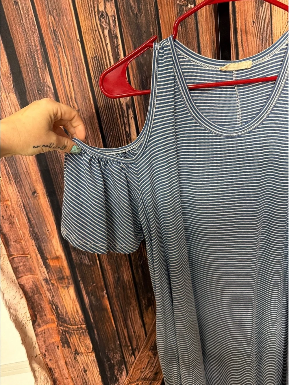 Altard State Blue and White Striped Cold Shoulder Dress Size L